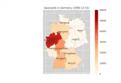 Spaniards in germany per bundesland in 1990