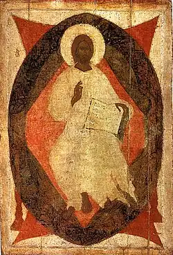 Спас в силах. Икона из деисусного чина иконостаса Благовещенского собора Московского Кремля. Феофан Грек (?). Конец XIV в.