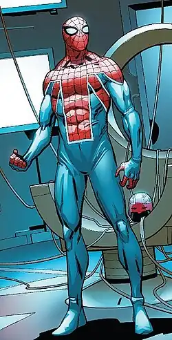 Паук-Британия (Уильям Брэддок) в комиксе The Amazing Spider-Man vol. 3 #7 (октябрь 2014)Художник — Джузеппе Камунколи.