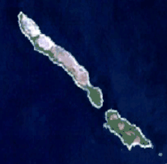 Спутниковые изображений о-вов Мале-Сракане (меньший по размеру) и Веле-Сракане (больший)