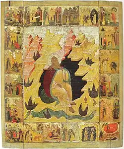 Пророк Илия в пустыне, с житием. Первая треть XVI века, Вологда. ВГИАХМЗ