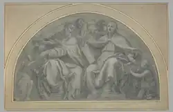 Святые Амвросий и Григорий. Подготовительные рисунки к росписи люнетов капеллы Черази церкви Санта-Мария-дель-Пополо. Рим. 1601.Уголь, мел. Лувр, Париж