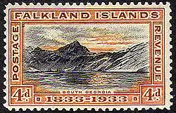1933: марка в 4 пенса, посвящённая Южной Георгии (Sc #70)