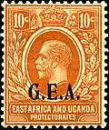 Оранжевая марка номиналом 10 центов с надпечаткой «G.E.A.», 1922 г.