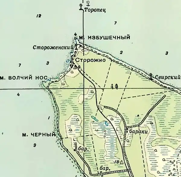 Деревня Сторожно на карте 1940 года