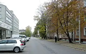 Вид от перекрёстка с улицей Бикерниеку