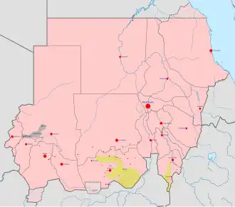 Карта боевых действий по состоянию на 6 июня 2016 года: 
     Под контролем правительства 
     Под контролем Суданского революционного совета пробуждения[англ.] 
     Под контролем Суданского революционного фронта и союзников[англ.]