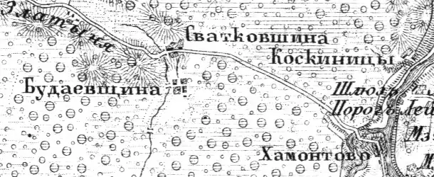 Деревня Сватковщина на карте Ф. Ф. Шуберта 1872 года