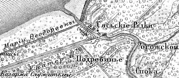 Село Сясьские Рядки на карте Ф. Ф. Шуберта 1872 года