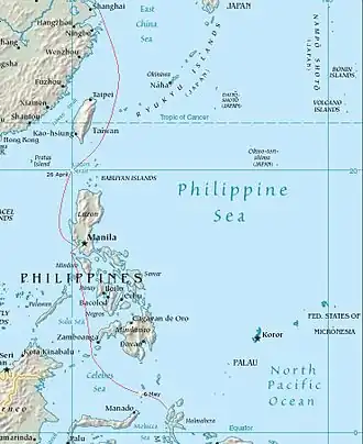 Маршрут конвоя «Такэ Ити» из Шанхая на Хальмахеру