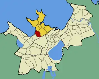 Микрорайон Мериметса на карте Таллина (выделен красным цветом)