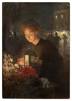 Цветочница при свете фонаря