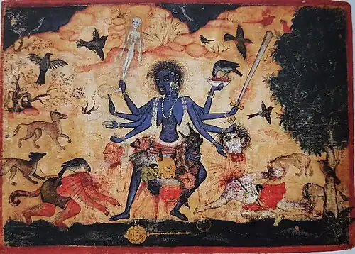 «Великая Богиня в Ее Форме Чамунда». Могольская живопись. Возможно, из свитка «Деви-махатмья», ок. 1565-1575 гг.