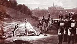 Гравюра Ж.-П.-М. Жазе «Расстрел». Вопреки устоявшейся традиции, не имеет отношения к Энгельгардту.