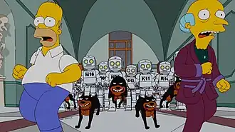 Гомер и Бёрнс убегают от роботов и собак
