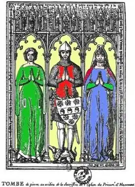 Гробница Гийома Тиреля и его двух жён. Рисунок из произведений Жерома Пишона и Жоржа Вике (Париж, 1892)