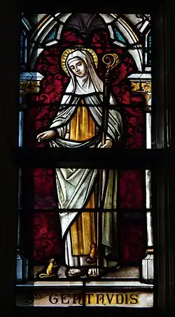 Витраж с изображением Гертруды Нивельской в Базилике Тонгеренской Богоматери