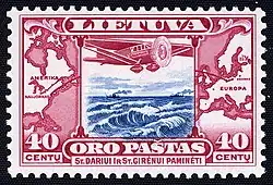 Почтовая марка в память полёта Дарюса и Гиренаса