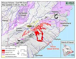 Карта излияний лавы 2018 года