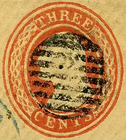 США: вырезка[англ.] из маркированного конверта, 1853—1855 (Sc #U2)[^]