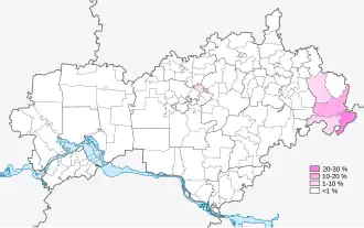 Доля удмуртов по муниципальным образованиям (2010)