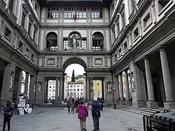 Улица (Пьяццале) дельи Уффици. Вид в сторону реки