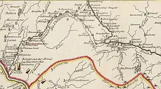 Украинская линия на карте военных действий 1736 года, составленной Ж. Н. Делилем в 1745 году для Российской Академии наук.