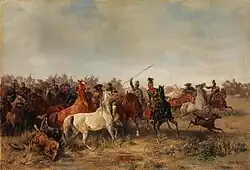 Австрийские уланы в ходе подавления Венгерского восстания преследует табун лошадей, предназначенный для венгерских гусар