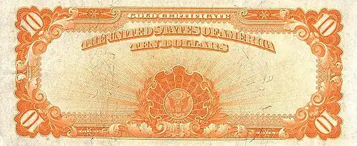 Золотой сертификат 10 долларов 1907 г. Аверс и реверс