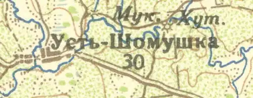 Деревня Усть-Шомушка на карте 1932 года