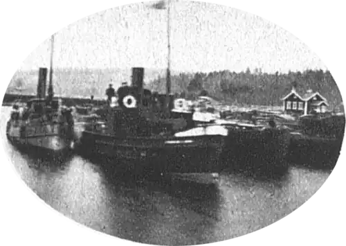 Баржи и буксиры у пристани в Янаслахти