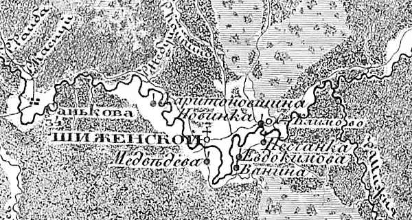 Деревня Новинка на семитопографической карте Новгородской губернии 1847 года
