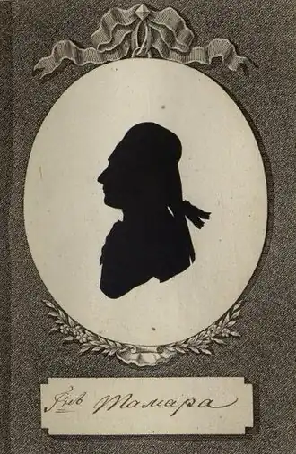 Силуэтный портрет из издания 1782 г.  "Коллекция силуэтных изображений современников Екатерины II"