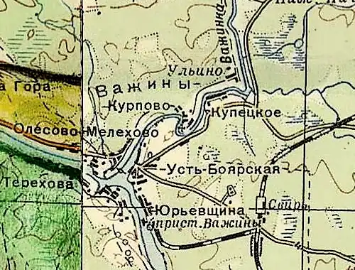 Деревня Купецкое на карте РККА 1940 года