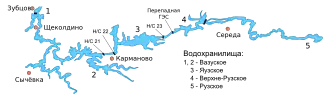 Карта Вазузской гидротехнической системы. Н/С — насосные станции