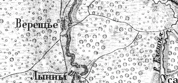 Деревня Верещье на карте Ф. Ф. Шуберта 1872 года
