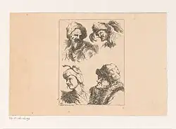 Четыре мужские головы. 1744. Офорт