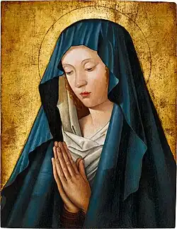 Дева Мария в молитве. Дерево, темпера, золочение. Коллекция С. Фогга, Лондон