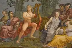 Парнас. Аполлон и музы. Деталь. 1811. Фреска. Галерея современного искусства, Милан