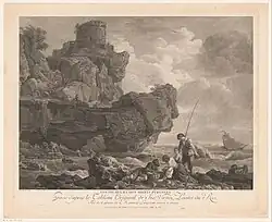 Рыбаки на скалистом берегу. По картине К. Ж. Верне. Офорт