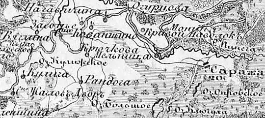 Деревня Засыпье на карте 1847 года