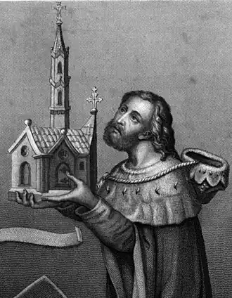 Фрагмент образа Вока I из Рожмберка с фрески из костёла Вишебродского монастыря, начало XV века. Репродукция Йосефа Геллиха, 1860 год