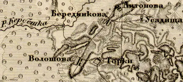 Деревня Волошово на карте 1863 года