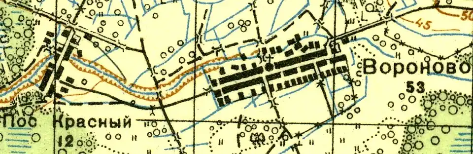 Деревня Вороново на карте 1937 года