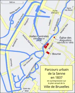 Сенна на карте Брюсселя в 1837 году