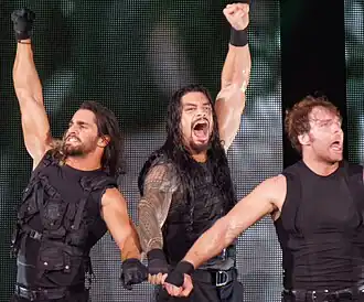 «Щит» в мае 2014 года. Слева направо: Сет Роллинс, Роман Рейнс, Дин Эмброус