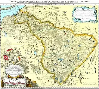 Карта Эндерша 1755 года с добавленными современными польскими названиями