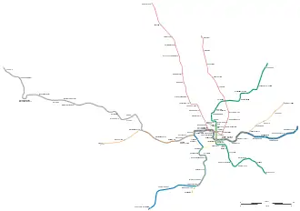 Расположение линий Вашингтонского метрополитена.