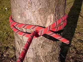 завязанный вокруг ствола дерева (мачты) крепёжный выбленочный узел без схватки