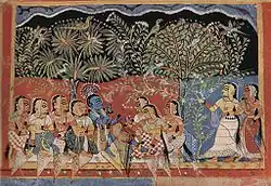 Кришна и гопи. "Гита Говинда" Джаядевы, Мевар, ок. 1550, Мумбаи, Музей принца Уэльского.